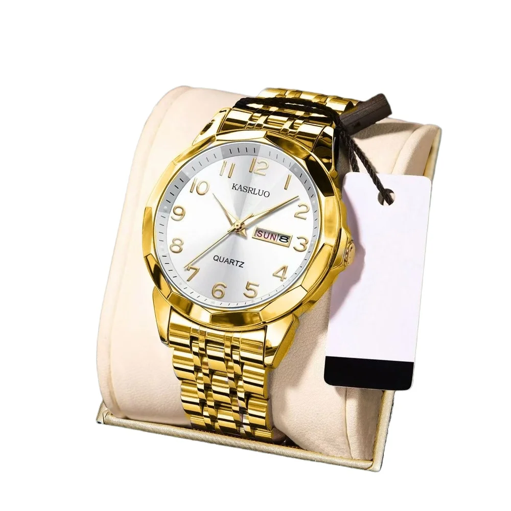 

Мужские часы, роскошные многофункциональные кварцевые часы с двойным календарем и стальным ремнем, светящиеся мужские часы