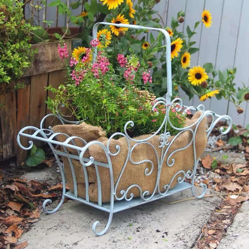 Home Garden Ornamental Beautiful Scrollwork Thick Iron Vintage Decorative Flower Basket