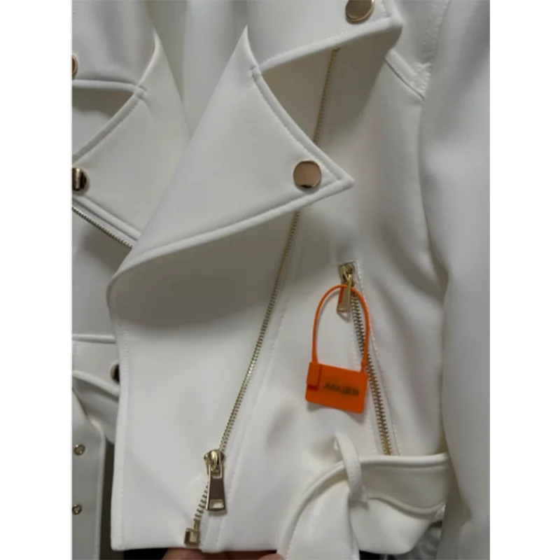 Spring And Autumn New Joker Suit Female Short Slim Long Sleeve Motorcycle Jacket Comfortable And Elegant V-neck Button Jacket