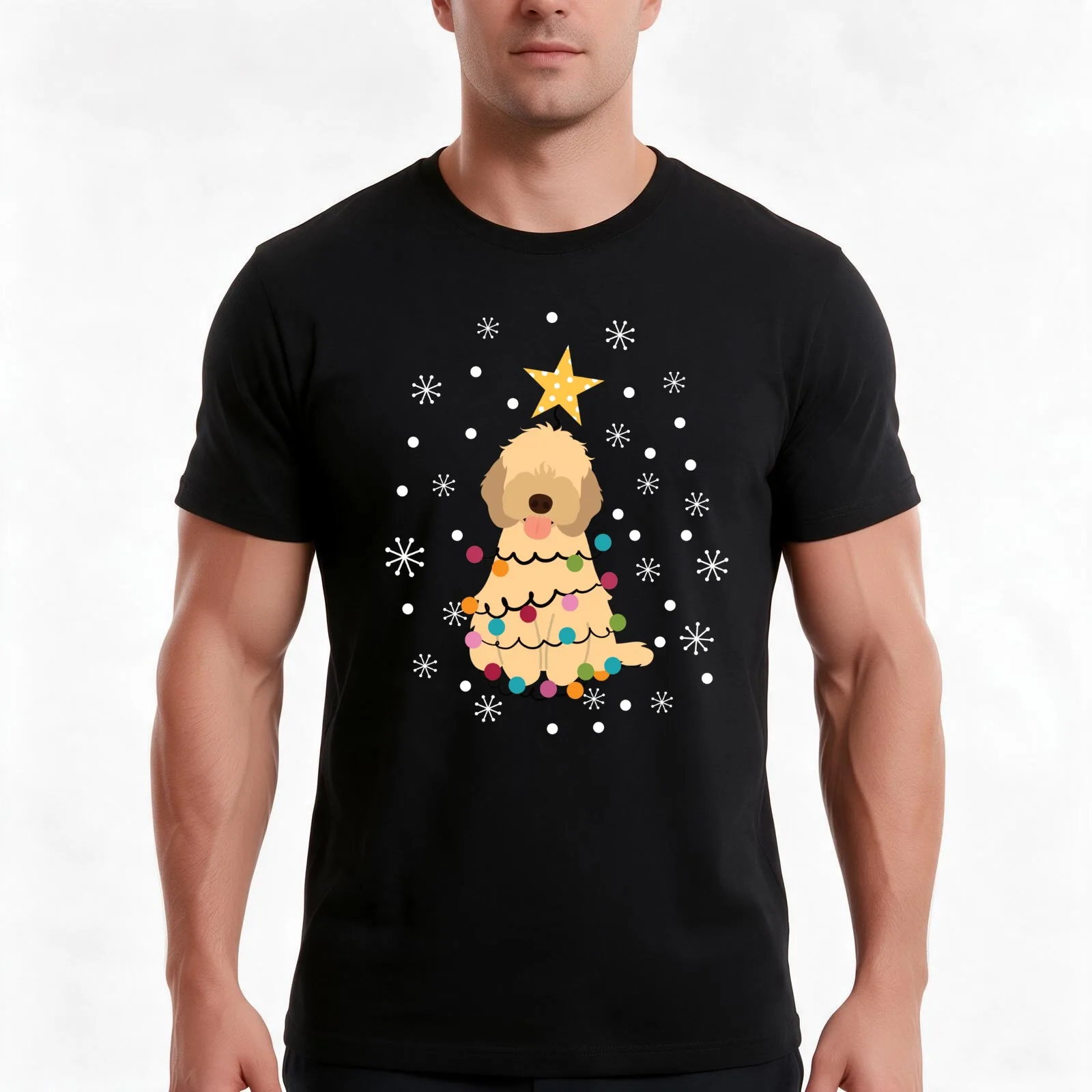 Apricot Cockapoo Cavapoo Cavoodle Dog Christmas Tree T-Shirt Summer Casual Cotton Tee Oversized Streetwear Tops 100% Cotton
