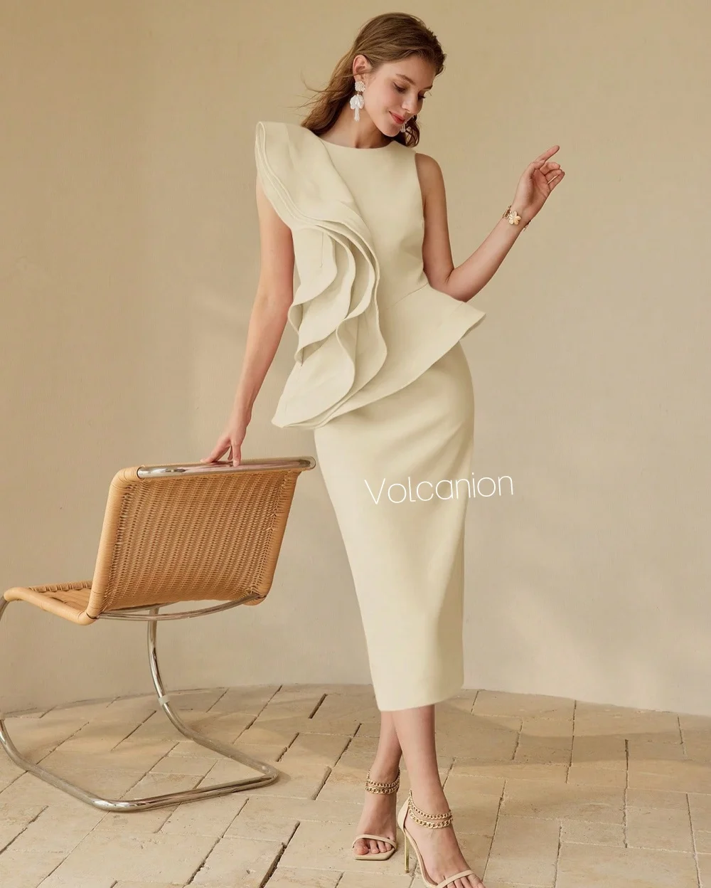 Jersey personalizado plissado em linha reta o-pescoço midi vestidos sob medida ocasião noite elegante simples de alta qualidade