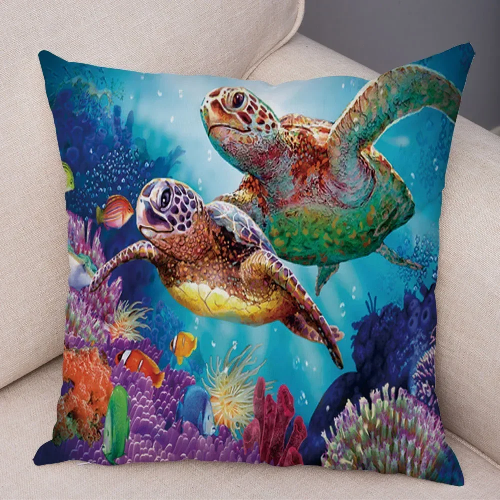 

Красочная наволочка «Подводный мир», Декор, наволочка с изображением мультяшного животного, черепахи, дельфина, чехол для дивана, дома, автомобиля, мягкая плюшевая наволочка