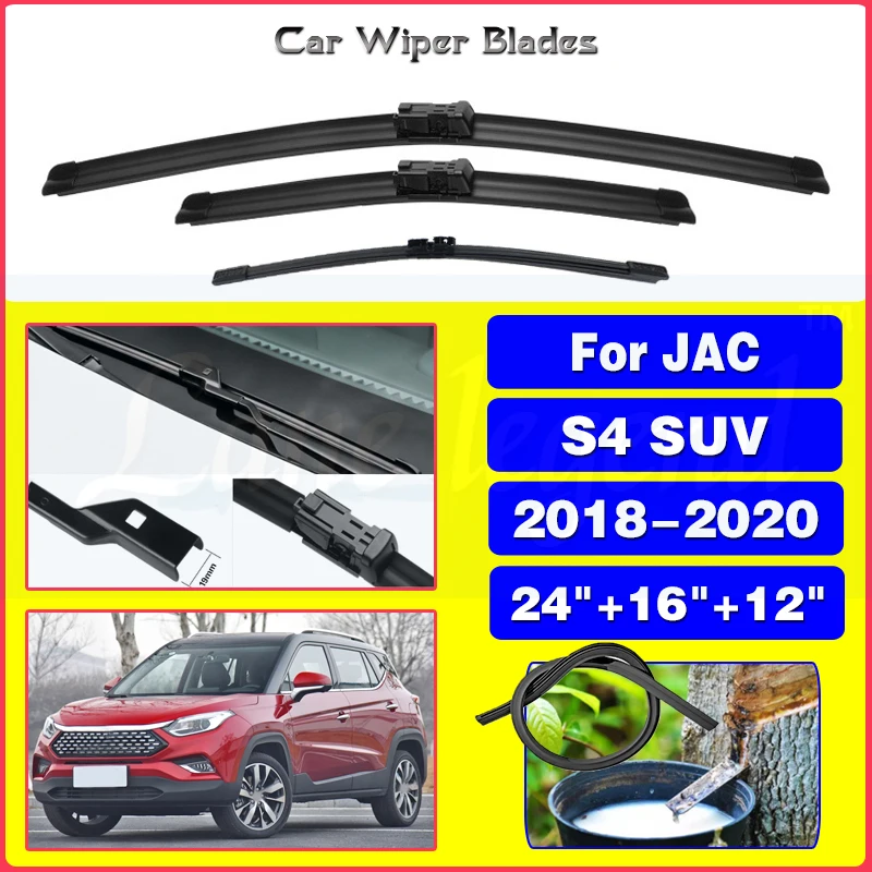 

3PCS Car Wiper For JAC S4 SUV 2018 2019 2020 Front Rear Windshield Windscreen Wiper Blade Rubber Accessories 24"+16"+12"