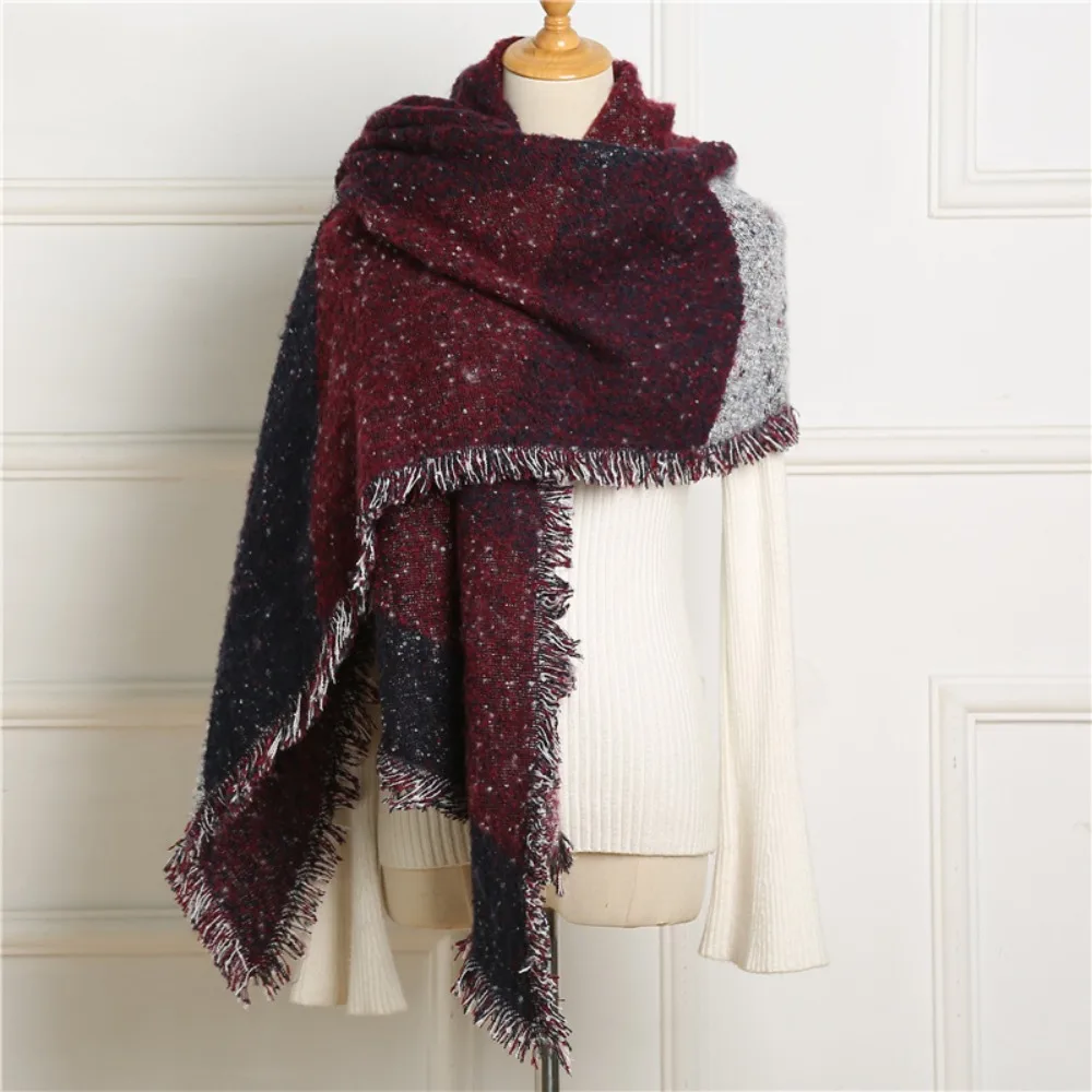 

New Contrast Color Shawl Scarf Multi-Purpose Thickned Tassel Scarf Warm Womens Cape Women