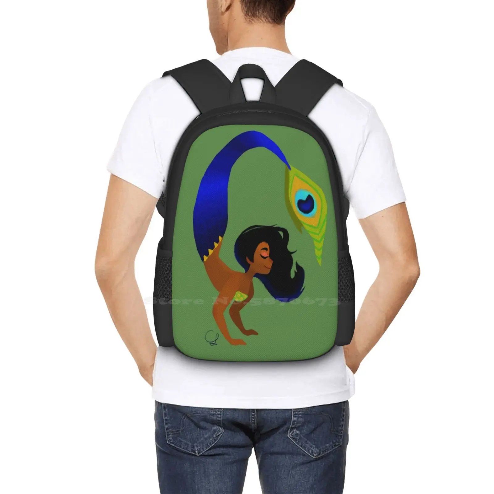 Tropical Peacock Mermaid New Arrivals Unisex Bags Student Bag Backpack Mermaid Sea Ocean Peacock Princess Splash Colorful