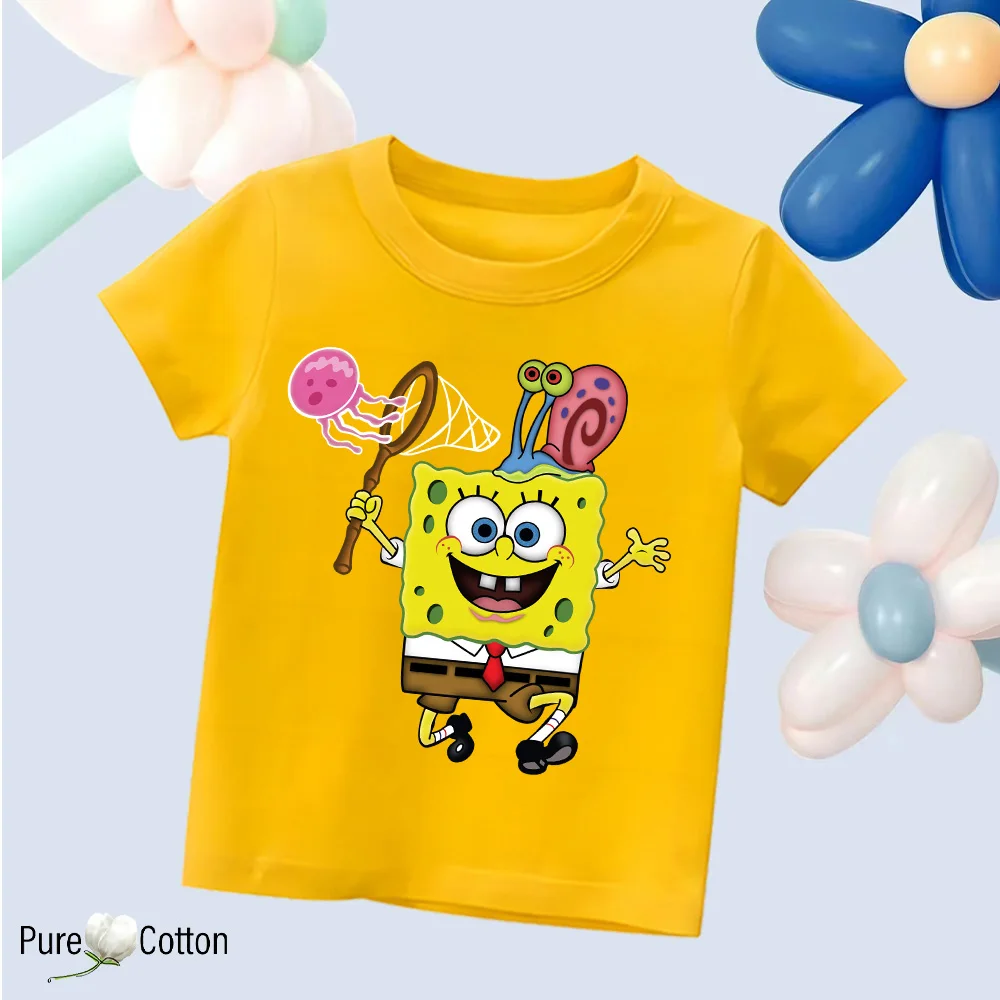 Cartoon Potdemiel SpongeBob T-Shirt Boys Girls Teenager Summer Short Sleeve Tops Fashion Children Casual Tops Tee Shirt