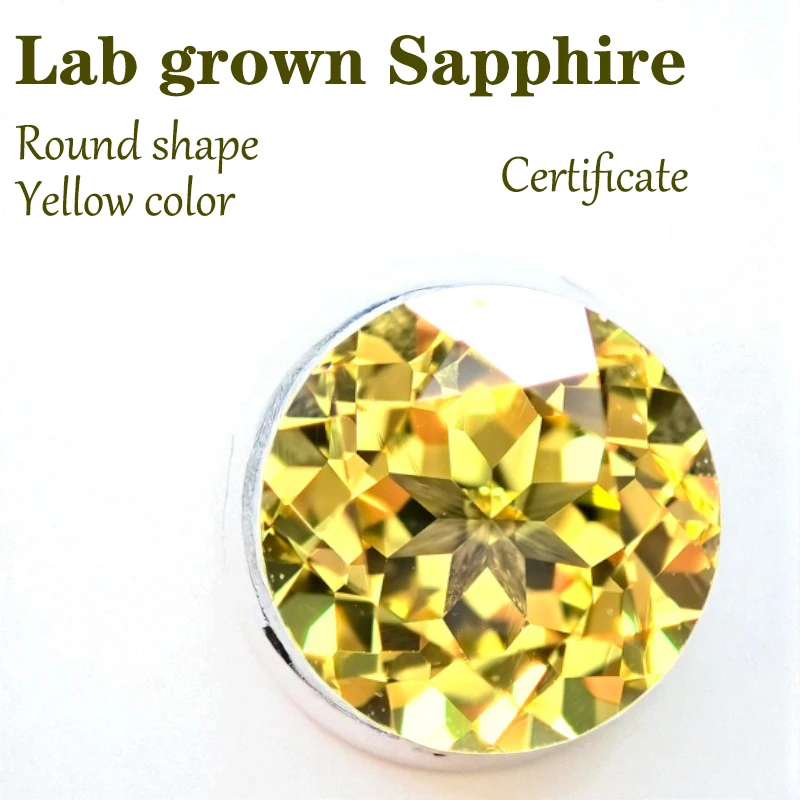 

Lab Grown Sapphire Round Shape Yellow Color VVS1 DIY Charms Jewelry Making Materials with Certificate Factory Wholesale Price