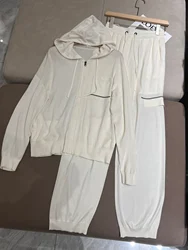 Primavera estate B * C pantaloni da donna in lana di seta tuta leggera felpa con cappuccio Top + pantaloni elasticizzati con coulisse Set da 2 pezzi