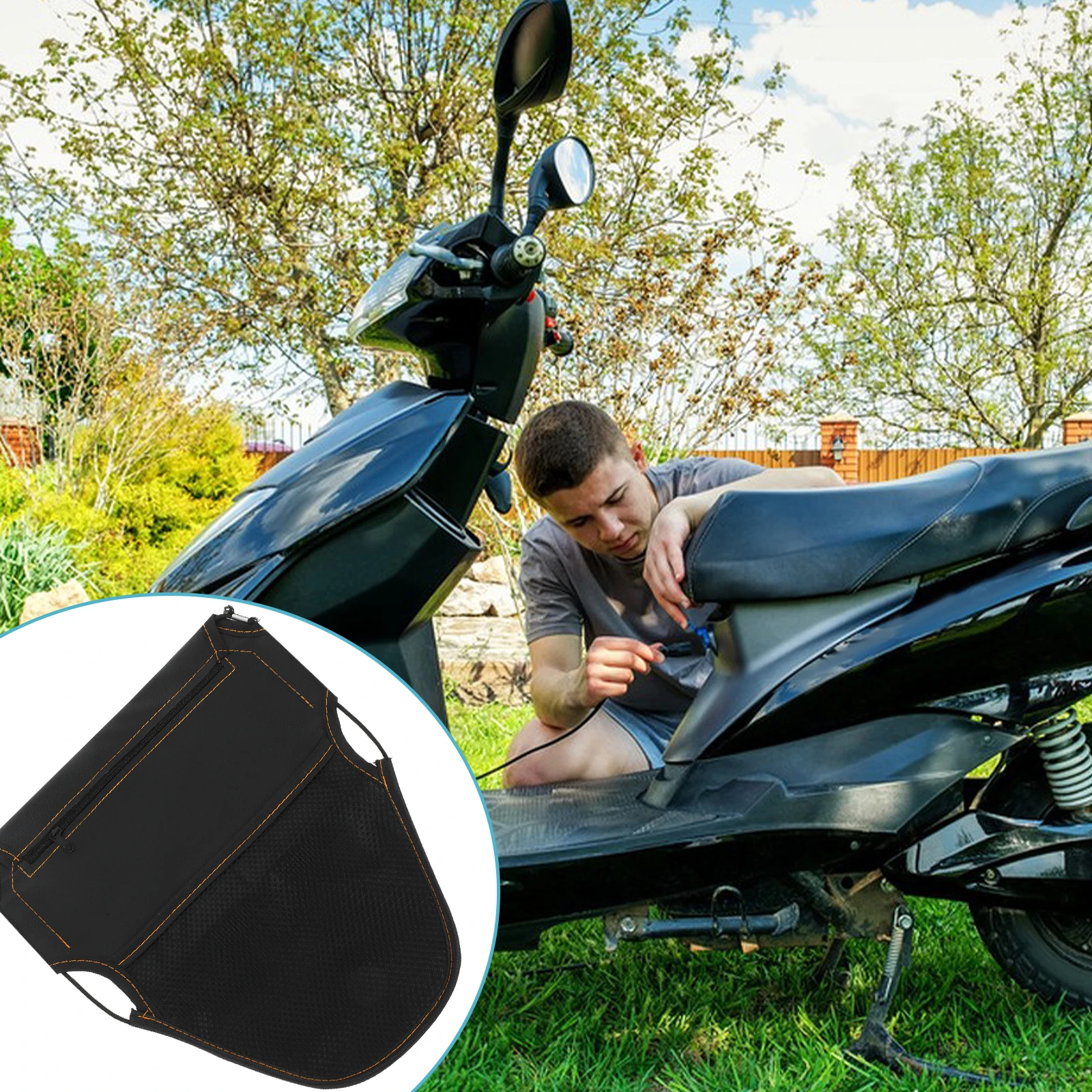 

Multifunctional Under Bag Motorbike Seat Organizer Internal Compartments Durable Oxford Cloth Artificial Tool Storage