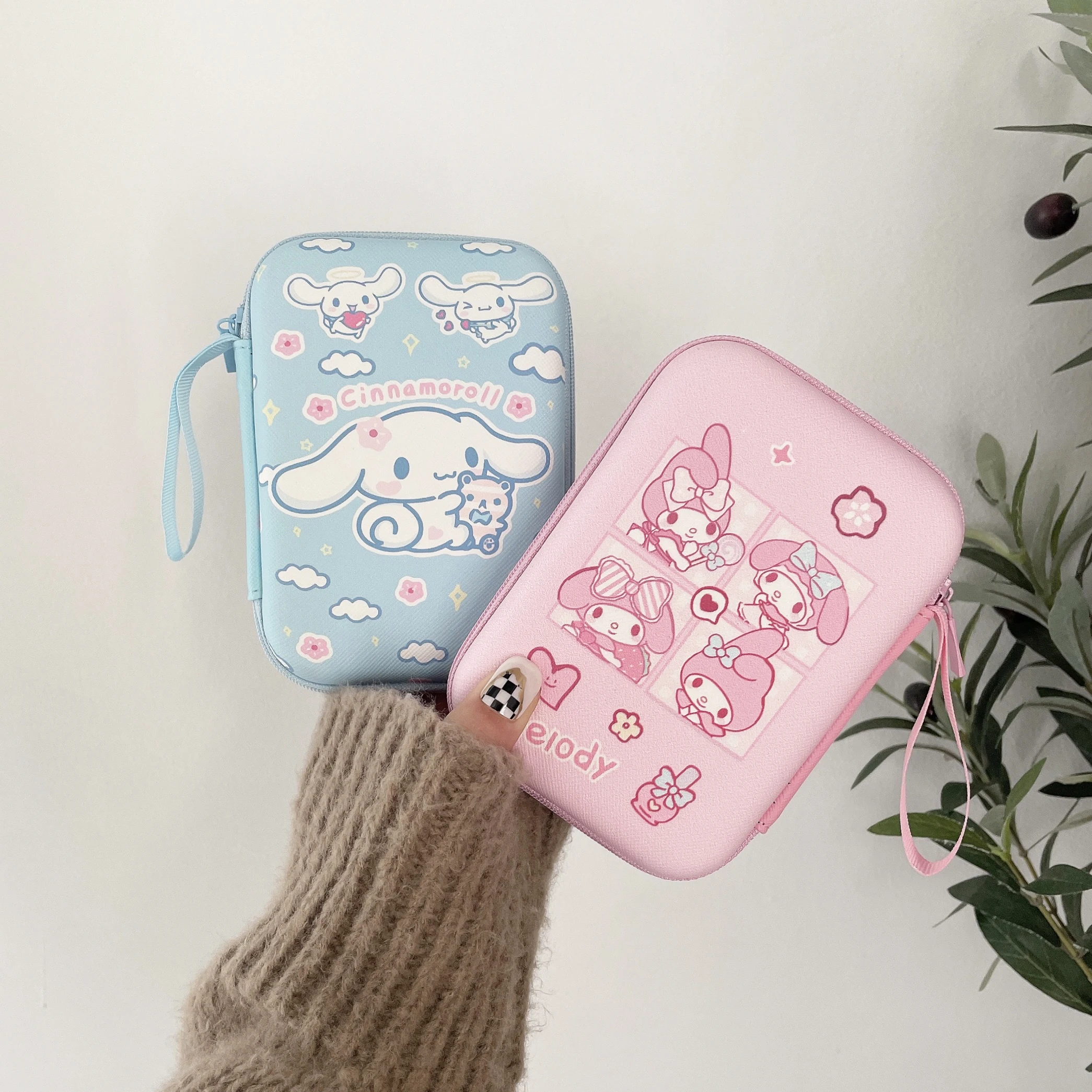 9.5cm*13.5cm Sanrio Portable Earphone Case Mini Headphone Case Zippered Round Storage Memory Cards Earbuds USB Cable Organizer