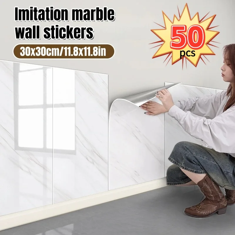 

50PCS Waterproof Wall Stickers Kitchen Backsplash Bedroom Livingroom Decoration Self-Adhesive Foam Wallpaper 30x30cm Wall Panels