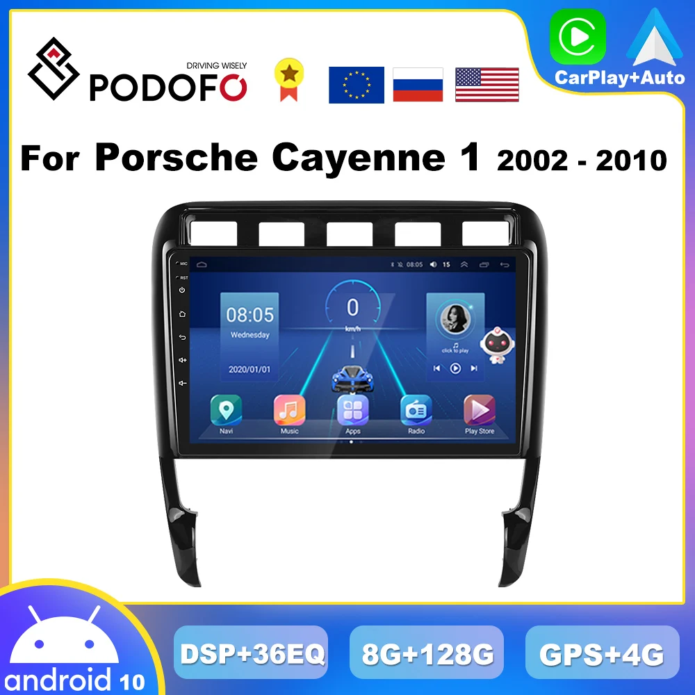 Podofo CarPlay Android Car Radio For Porsche Cayenne 1 9PA 2002-2010 Multimedia Player GPS Navigation Stereo Receiver 2din Unit