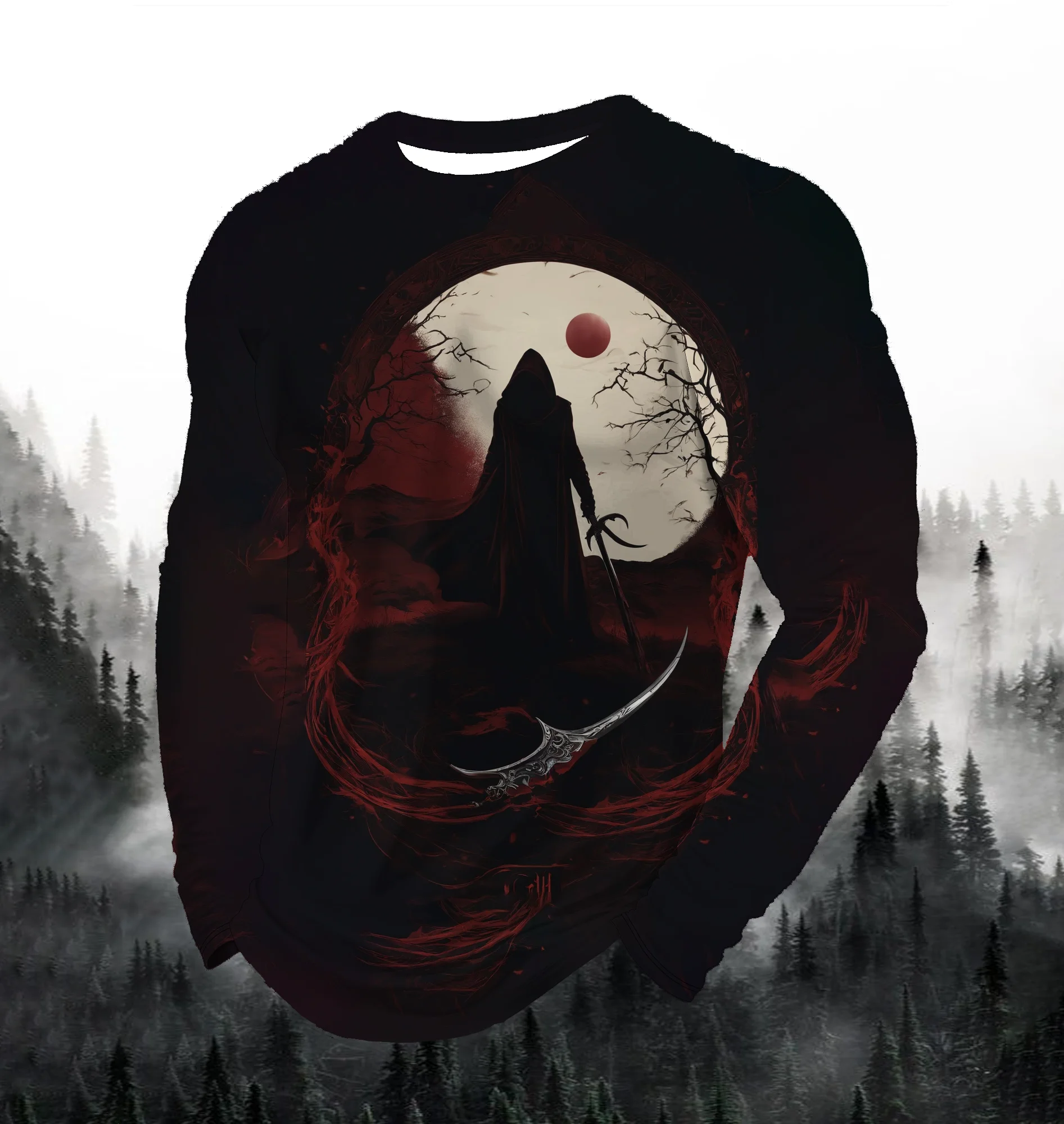 

2025 Men's Fashion Printed Round Neck Long Sleeve Party Autumn Sports Casual Pullover Men's 3d Skull Printed Loose Sports Tops