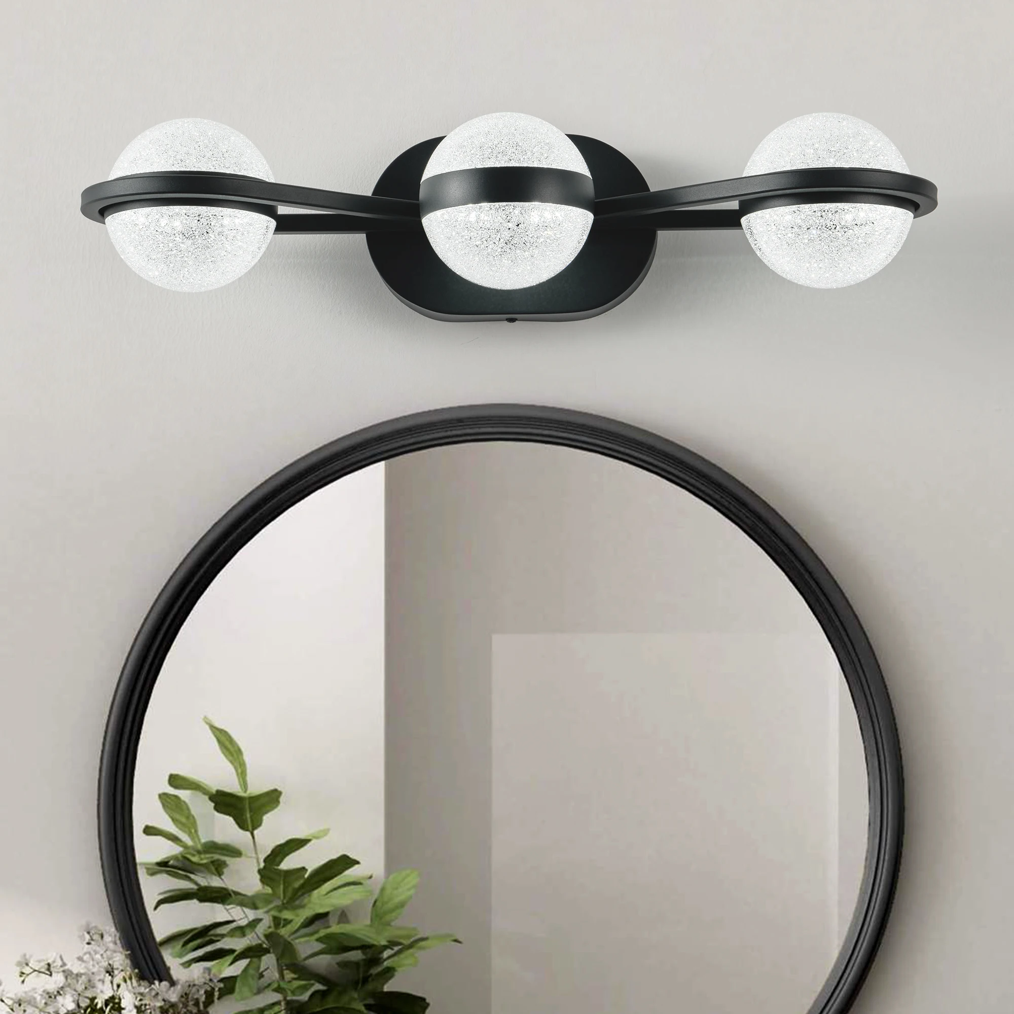 

L002001-W3B/G Передний светильник с хрустальным песком, зеркальный абажур, устойчивый к ржавчине и водонепроницаемый, подходит для туалетного столика в ванной комнате, светодиодный источник света, затемняемый, сертифицированный Etl, минималистичный стиль