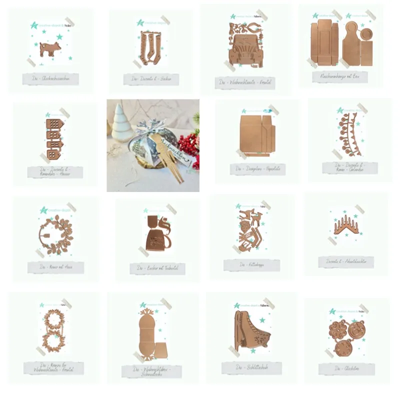 Houses Sock Bottle Cup Tea Bag Box Pig Wreaths Flowers Metal Cutting Dies Silicone Stamps Scrapbooking Stencil Photo Album Card