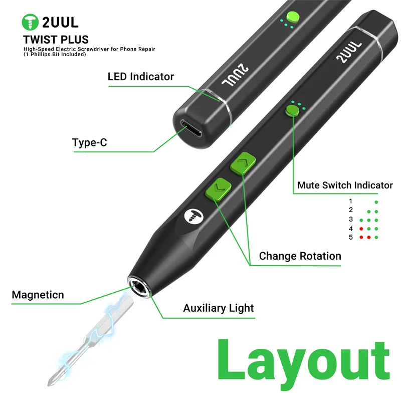 2UUL SD16 Electric Steel Cannon PLUS Highspeed Handheld Electric Screwdriver for Mobile Phone Repair Repair Tool