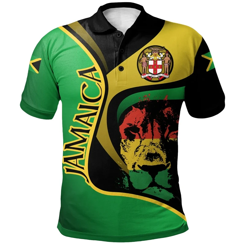 2024 New Fashion Jamaica Natioal Flag Print Polo Shirts For Men Clothing Street Hip Hop Jamaican Graphic Short-sleeved Tops Male