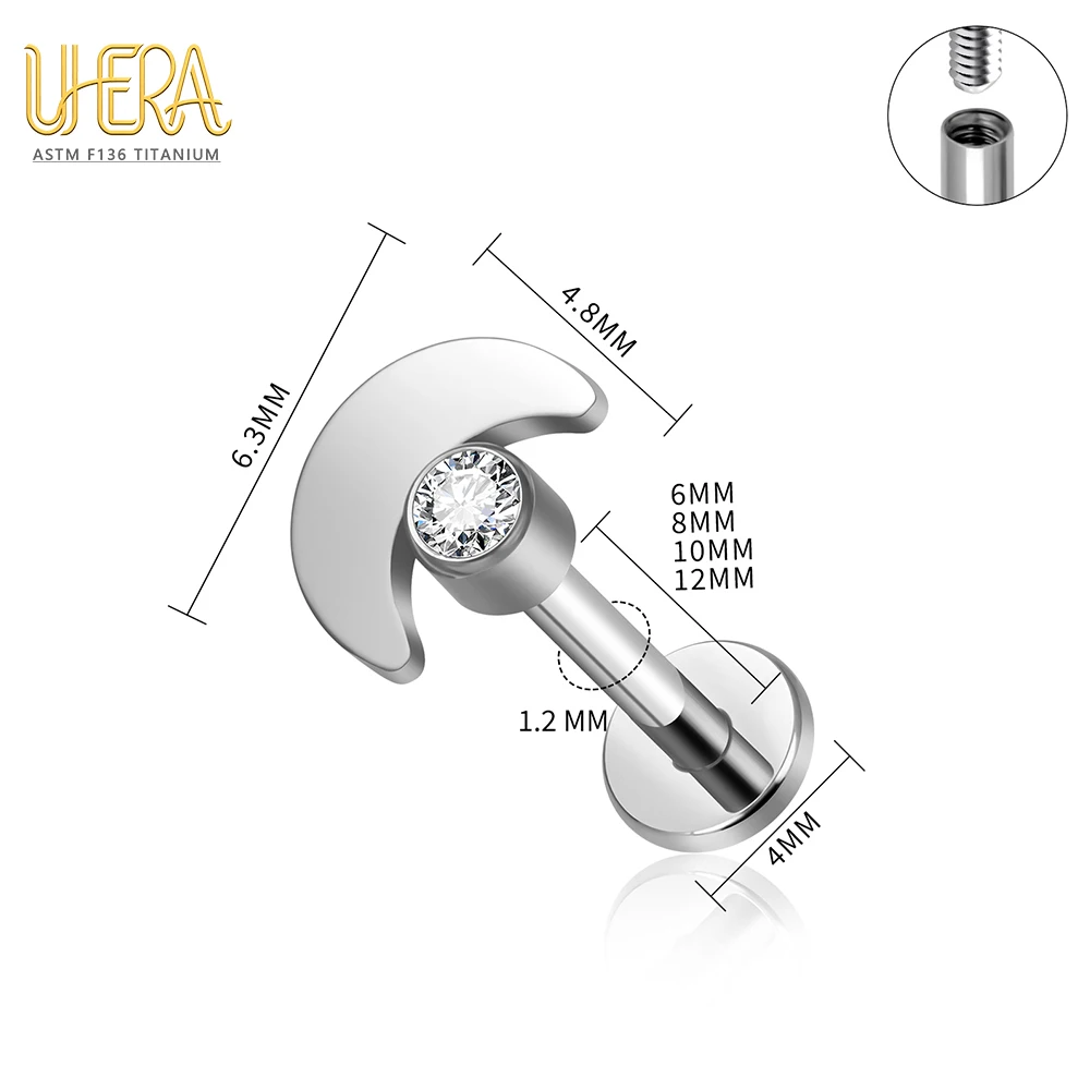 G23 ASTM F136 Titan Labret Stud mit Schmetterlings-Mond-Top und Baguette-Zirkonia, Innengewinde, für Knorpel-, Ohr-, Lippen- und Körperpiercings – Detail 3