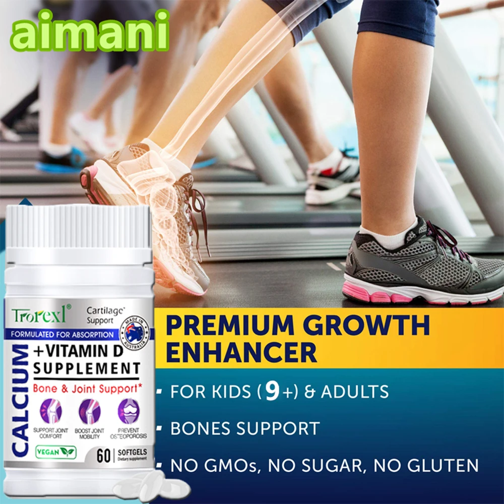 Height Growth Supplements Calcium Vitamin D Pills Grow Taller Bone Strength Growth Hormone Increase Height Natural Vegan Capsule