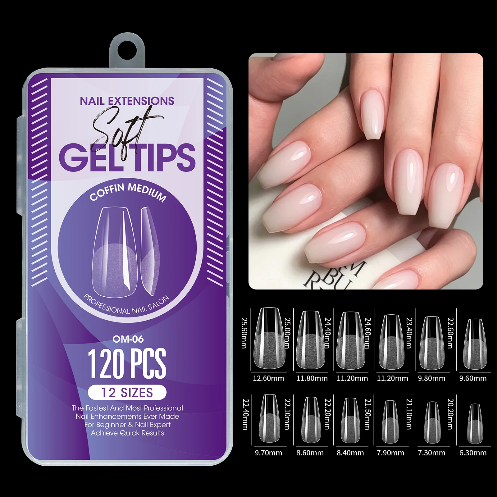 120 Stück Halbmatte Verlängerungs-Gel-Tips, Mandel-, Stiletto-, Coffin- und French-Form, Künstliche Nägel, Vollabdeckung, Acryl, für Salon und Zuhause, Press-On-Nägel