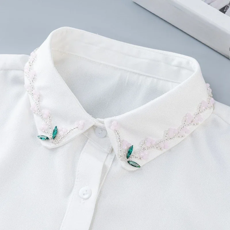 Elegant Beads Shirt Detachable Shirt Fake Collar for Adult Women Half Shirt Neck Wear False Collar Detachable Sweater Decorative