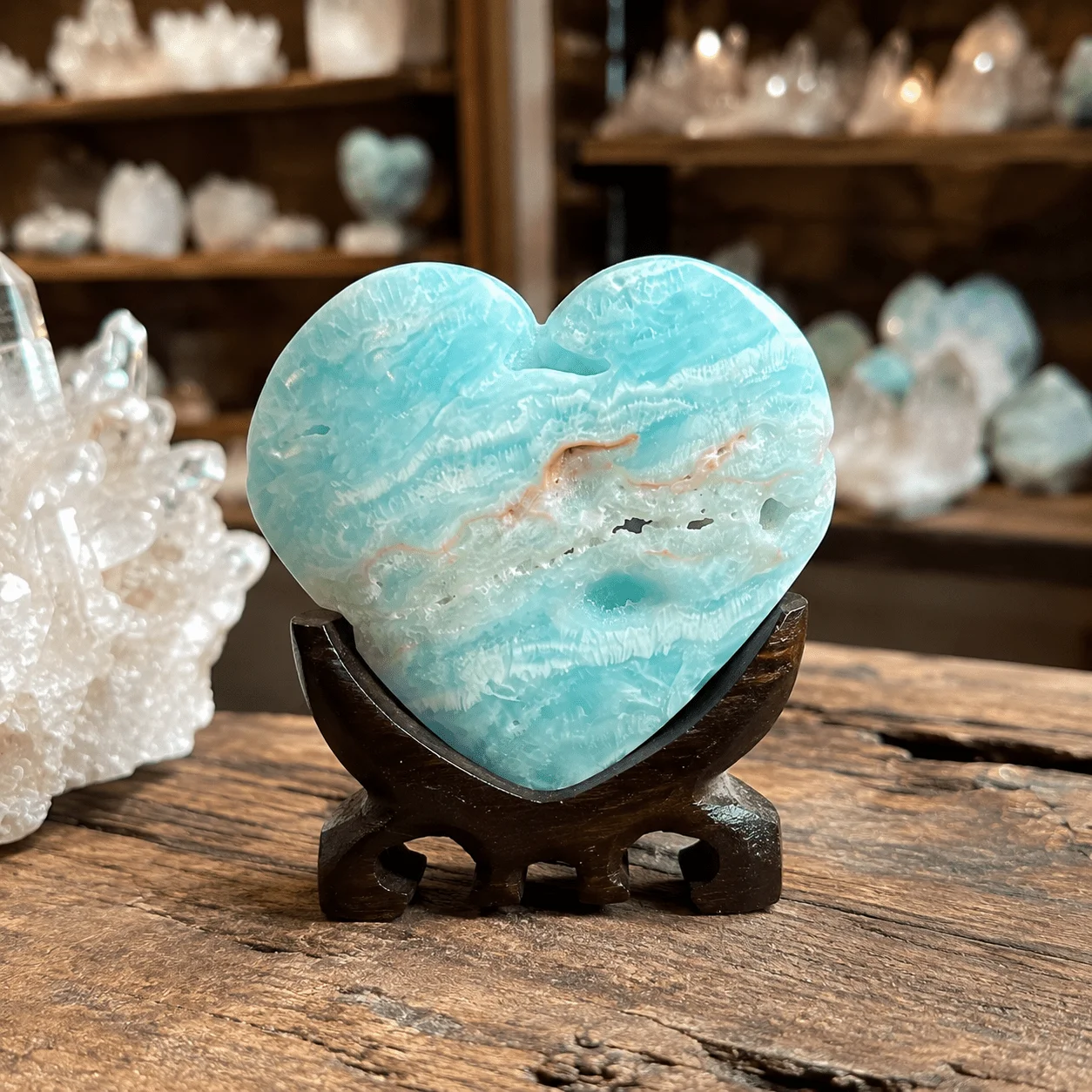 1 piece of natural semi-crystal artificial crystal heart-shaped carving - genuine mineral specimen,containing vibrant blue-green