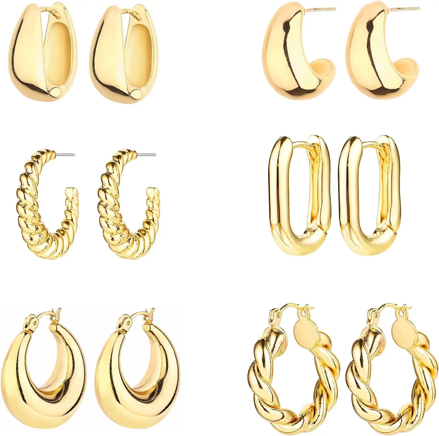 6 Pairs 14K Gold Pl…