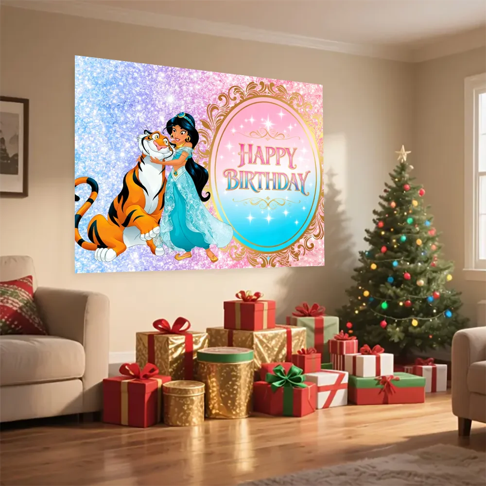 Dekoracje na przyjęcie urodzinowe w stylu Disneya, Księżniczka Jasmine, Aladdin, tło do pokoju dziewczynki, rekwizyty, sesja zdjęciowa dla dzieci, artykuły na baby shower