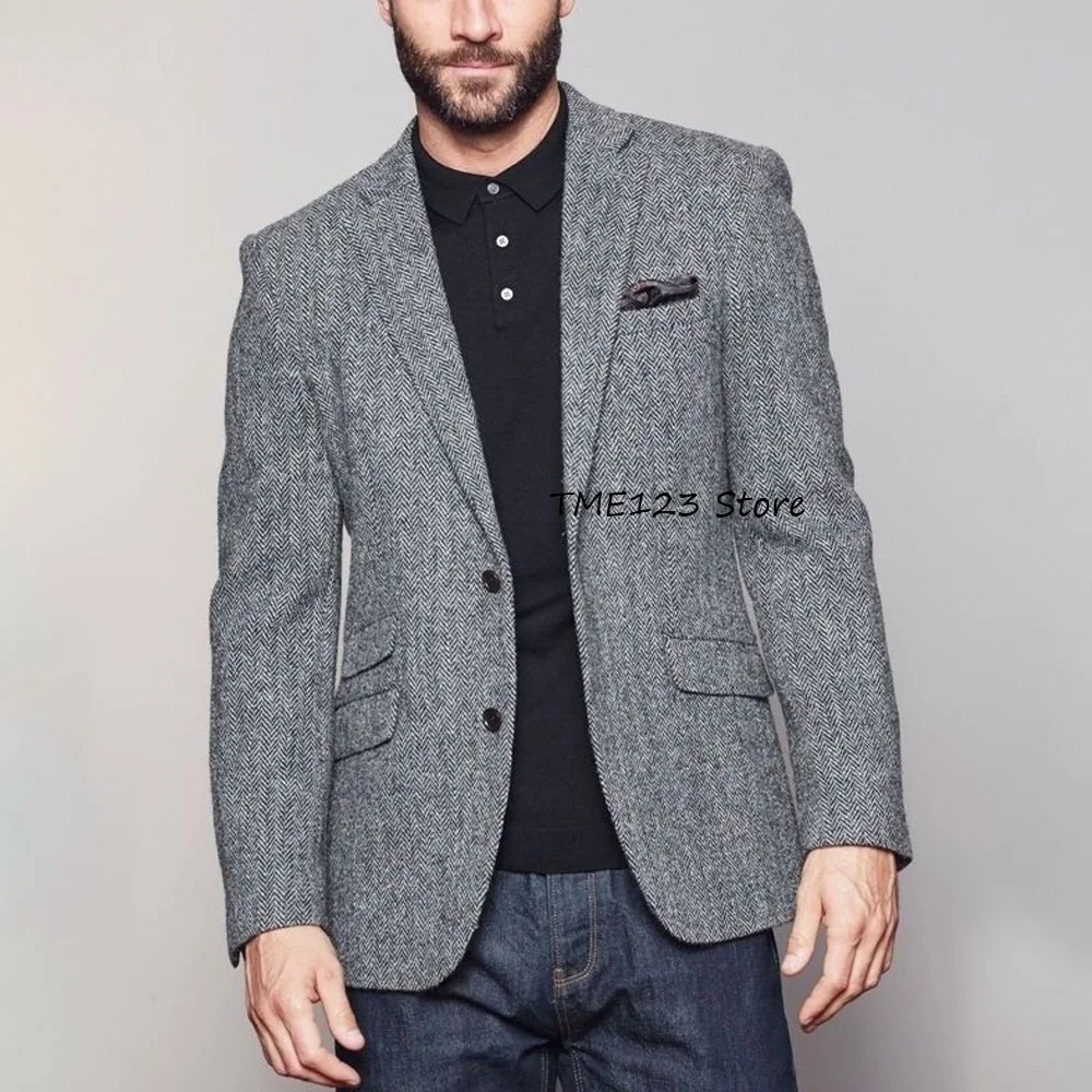 

Casual Suit Jackets Vintage Style Jackets for Man Single-breasted. Urban Blazers Herringbone Fabric Comfortable Men's Jacket