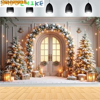 

Christmas Day New Year Party Photography Backdrops Prop Window Living Room Interior Xmas Tree Snow Theme Photo Background NJ-52
