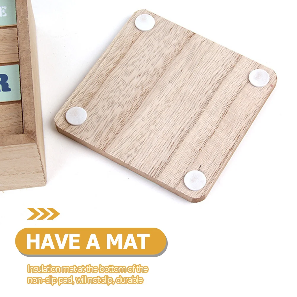 

1Set Wood Coasters Square Rustic Cup Mats Holder Heat Resistant Insulated Pads for Office Home Coffee Table Drinks