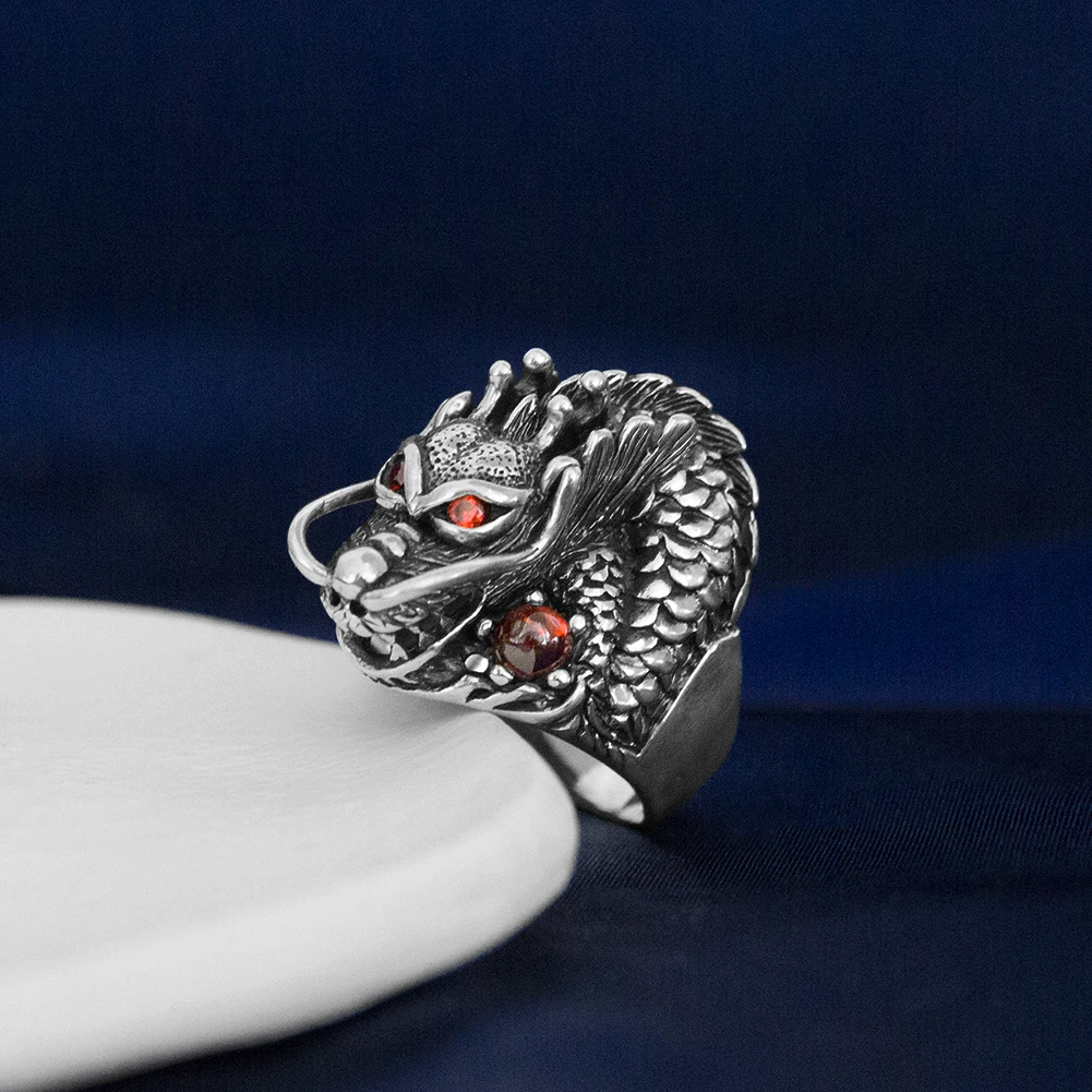  YYSuniee Solid 925 Sterling Silver Dragon Rings Vintage for Men Thai Silver Biker Ring Men Women Jewelry - view 5