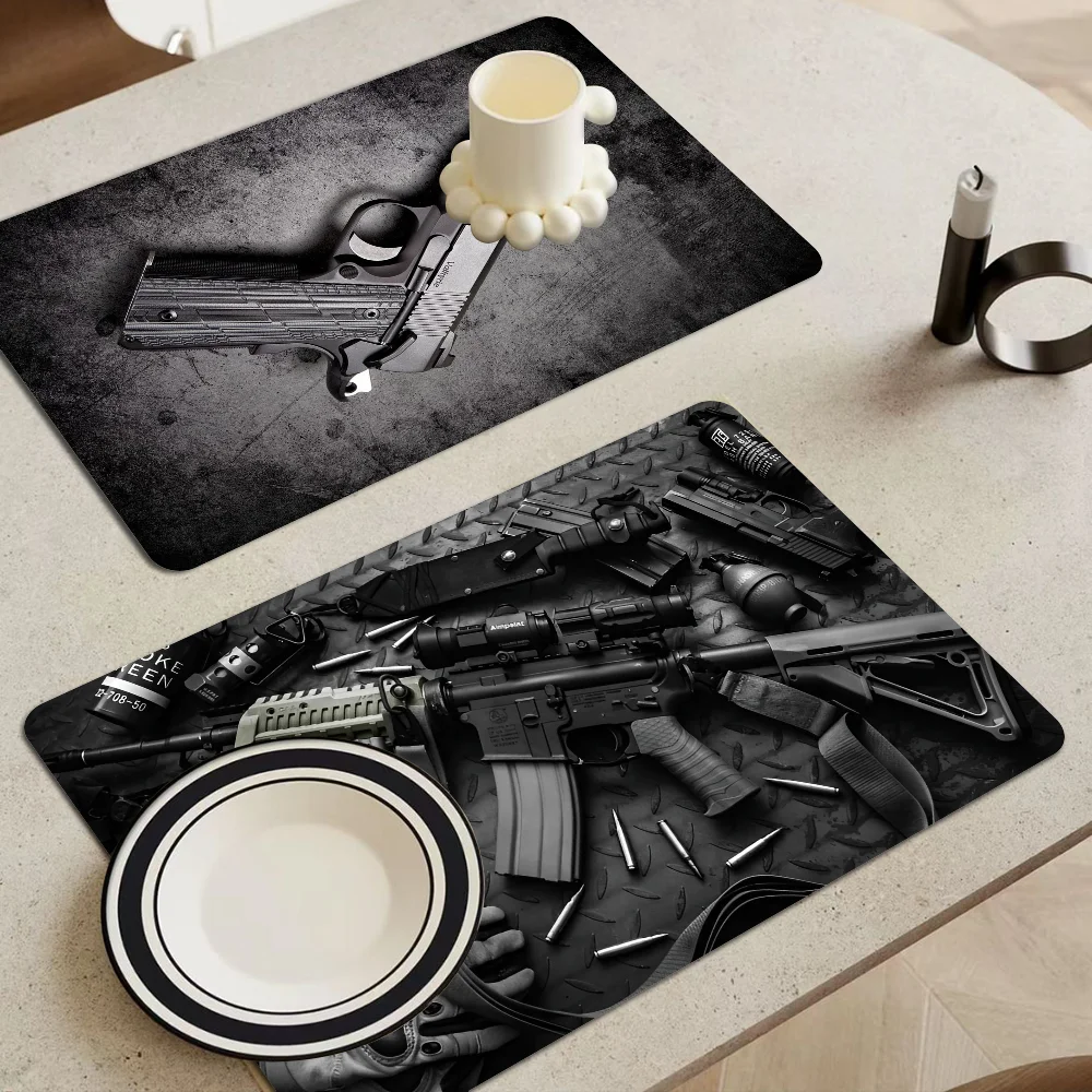 

Rifle Pistol Revolver Gun AK47 Cartoon Non-slip Fast Water Absorption Anti-scalding Imitation Tile Printing Coffee Machine Pad