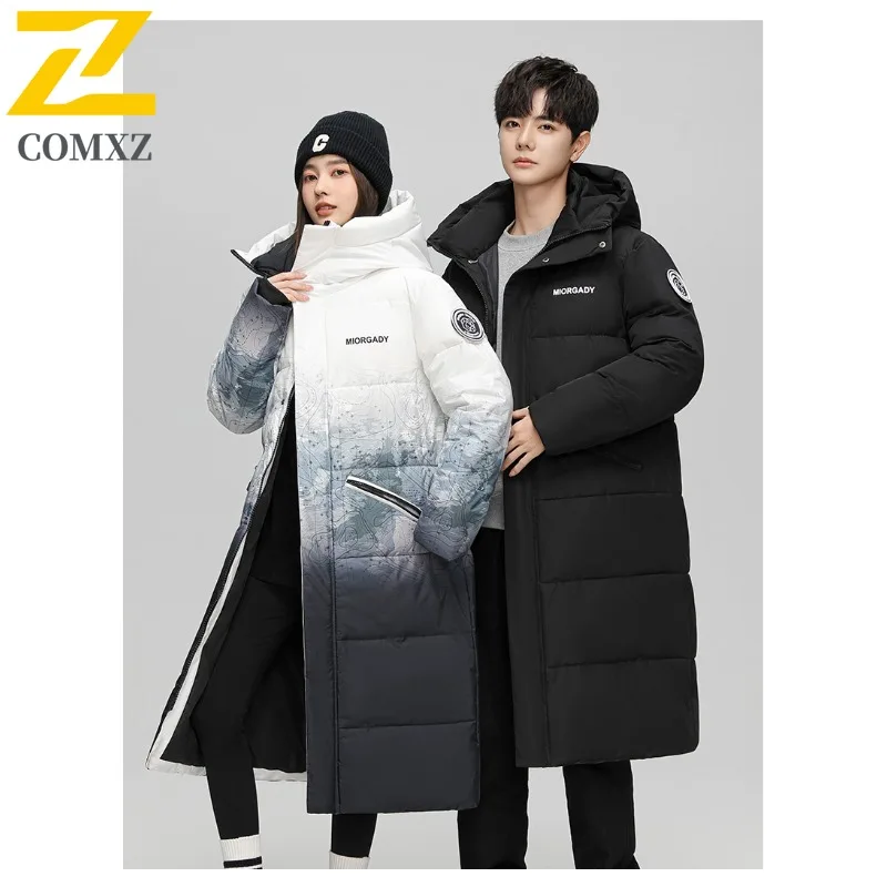 COMXZ سترة شتوية للرجال موضة منتصف طول الفراء طوق سميكة بيضاء بطة أسفل معطف الذكور عادية انفصال بطانة معطف دافئ #4