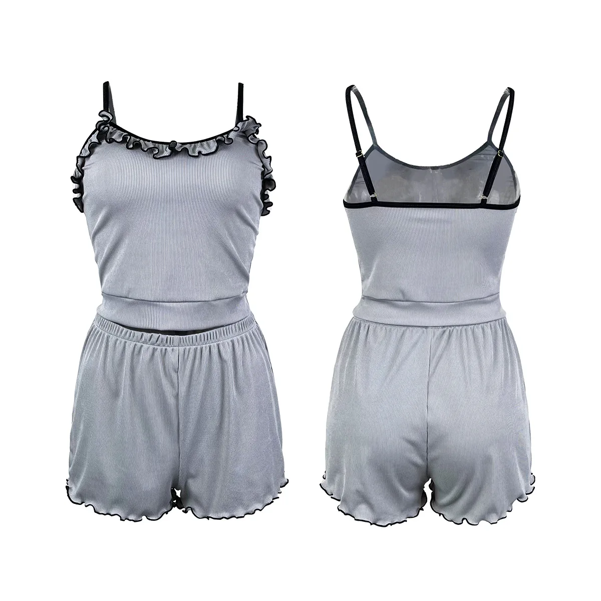 

Sexy Lace Trim Che Nightgown And orts Home Clothes Set Cross-Border Two-Piece Set Summer No-Sve Women's Underwear