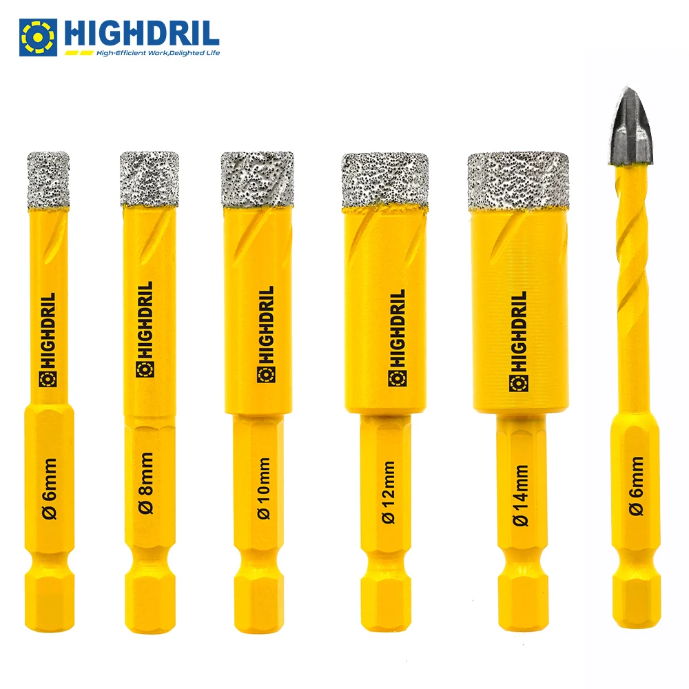 

HIGHDRIL Dry Diamond Drill Bits Positioning Bit Kit 6-14mm for Tile Marble Granite Ceramic Hole Saw Quick Fit Shank Core Bit
