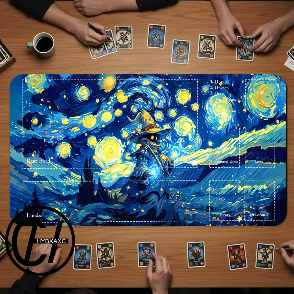 HYBXAXC Mouse Pad TArtistic Starry Sky and Wizard MTG Playmat Magic Card Battle Non-Slip Durable Commander playmat tapete mag