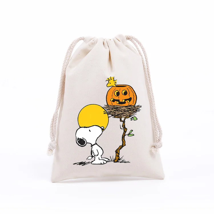 Snoopys sac à cordon Anime Halloween impression sac à main Portable grande capacité coton sacs de rangement enfant fête d'anniversaire bonbons cadeau