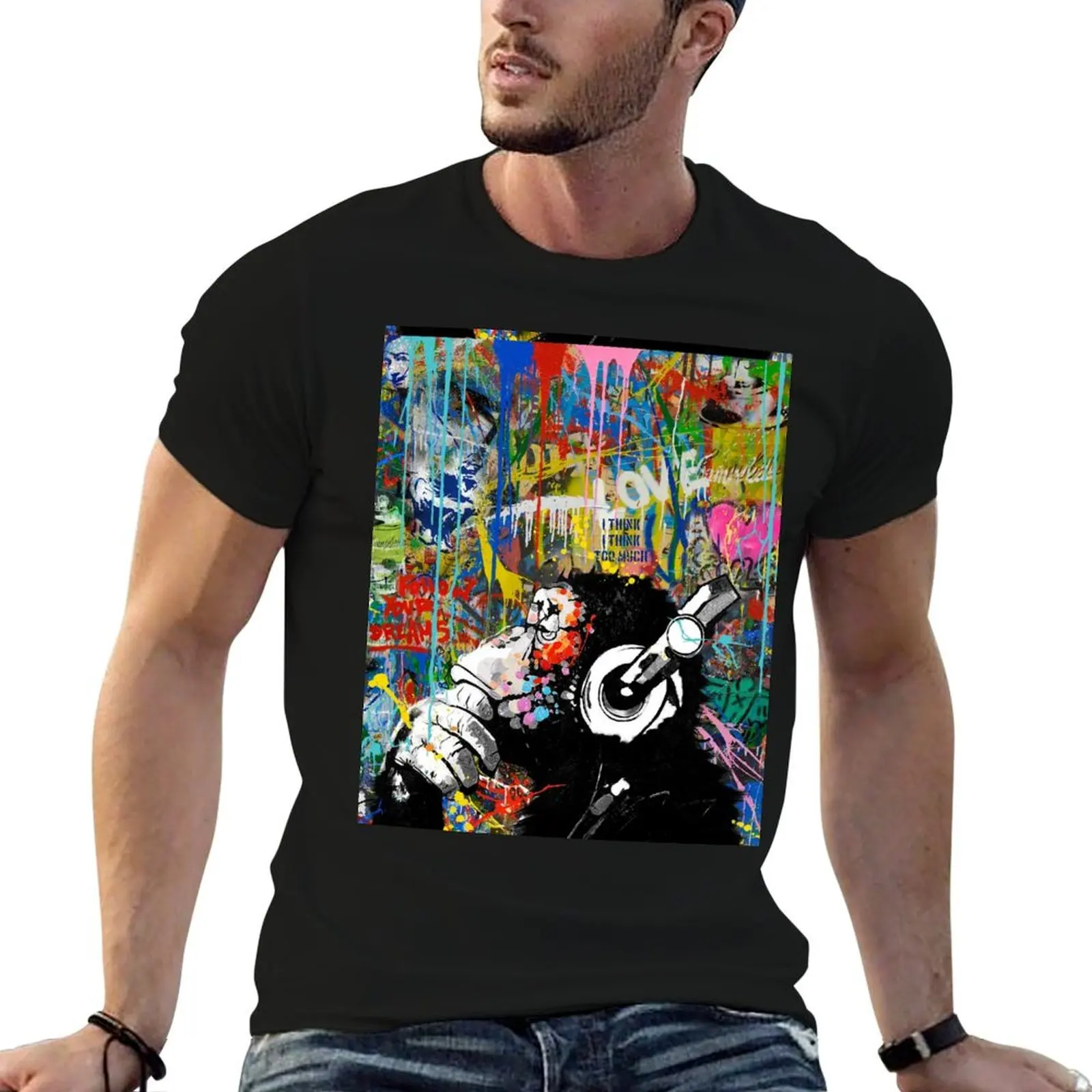 Monkey Thinker - Banksy Colorful Street Art - DJ Chimp T-Shirt Active Wear Sports T-Shirt for Men