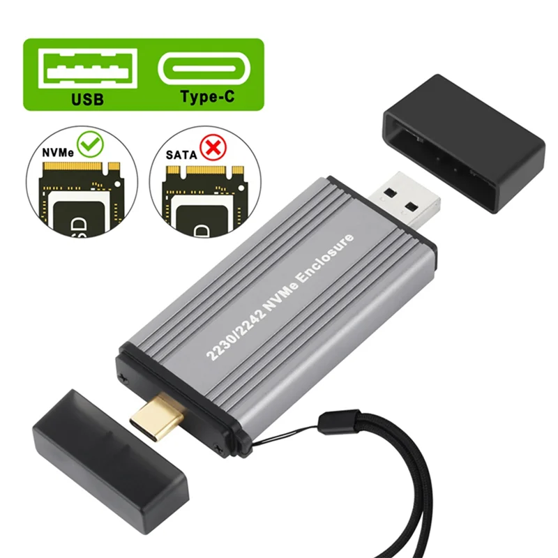 

NVME SSD Case M2 Adapter NVME External Enclosure PCIE NVME M/M+B Key To USB 3.1 10Gbps Supports 2230 2242 M.2 SSD Box