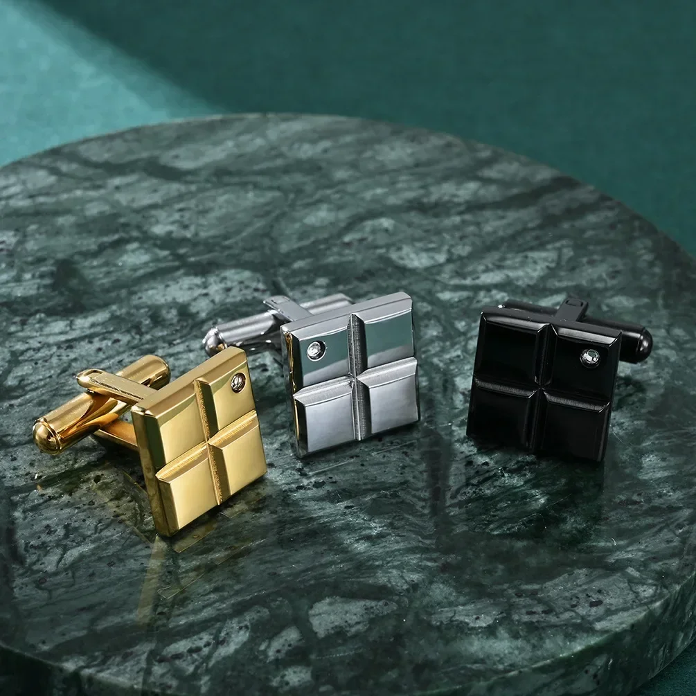 New High-end Stainless Steel Crystal Cufflinks for Men\'s Business Shirts French Buttons Women\'s Dresses Jewelry Accessories
