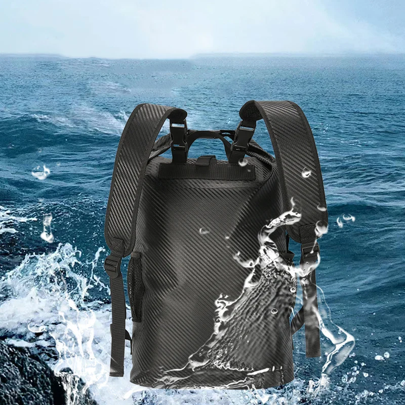 25L Carbon Fiber Roll Top Closure Dry Backpack With Wet Separation Pocket Waterproof Bags Sport Bag for Camping Boating Surfing