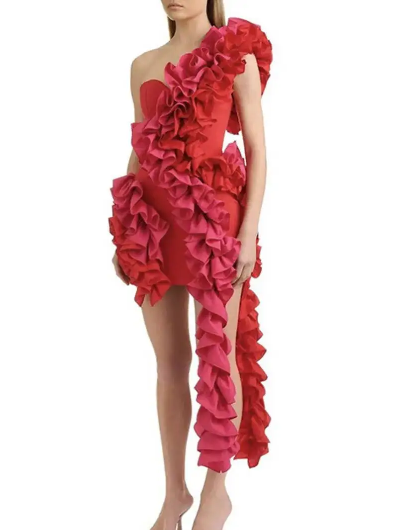 

Женское сексуальное красное платье-бандаж на одно плечо с рюшами, облегающее, 2026, для вечеринок, дней рождения, клубов, роскошное, элегантное, в стиле знаменитостей, DYP8