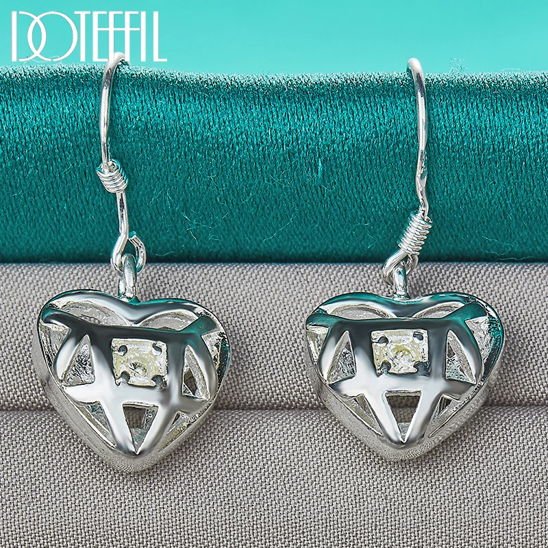 DOTEFFIL-Boucles d'oreilles pendantes en argent regardé 925 pour femme, bijoux de charme, cœur, fiançailles de mariage, fête, mode AAA