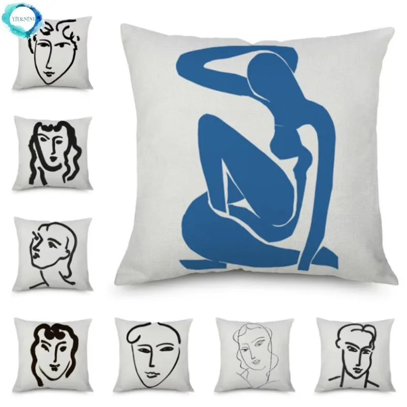 

Henri Matisse Portrait Cushion Covers Simple Line Drawing Linen Pillow Case Sofa Deocr Art Painting Decorative