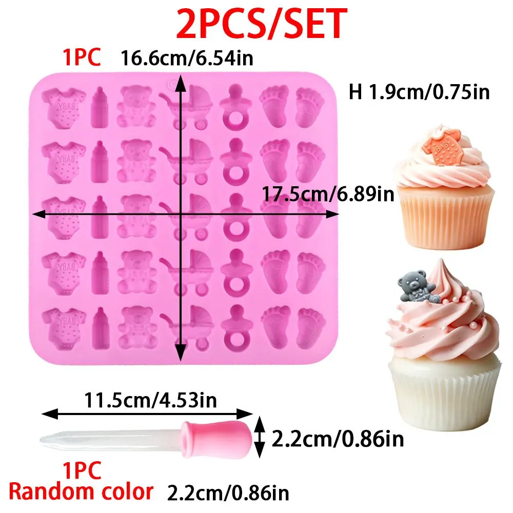 2pcs Silicone Mold Set 35-Cavity Baby Feet Pacifier Onesie with Dropper DIY Soy Wax Candle Soap Resin Craft Tool Gift Decor