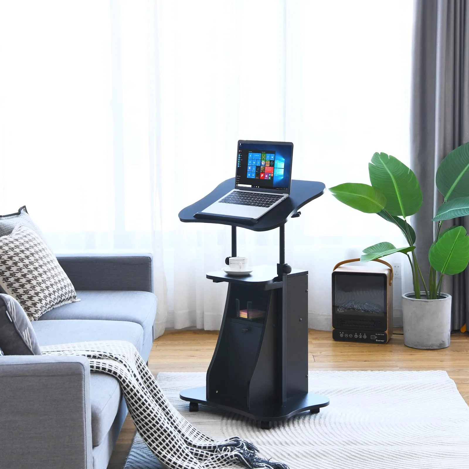 

Mobile Sit to Stand Desk Height Adjustable Standing Desk for Home & Office Black