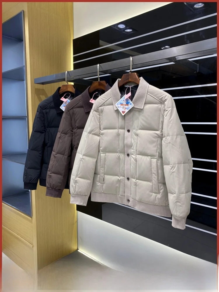 

High-End Tee-Proof Casual Men's Knitted Stand Collar down Jaet 90% Filling Lightweight Nylon Fabric Anti-Wind Design