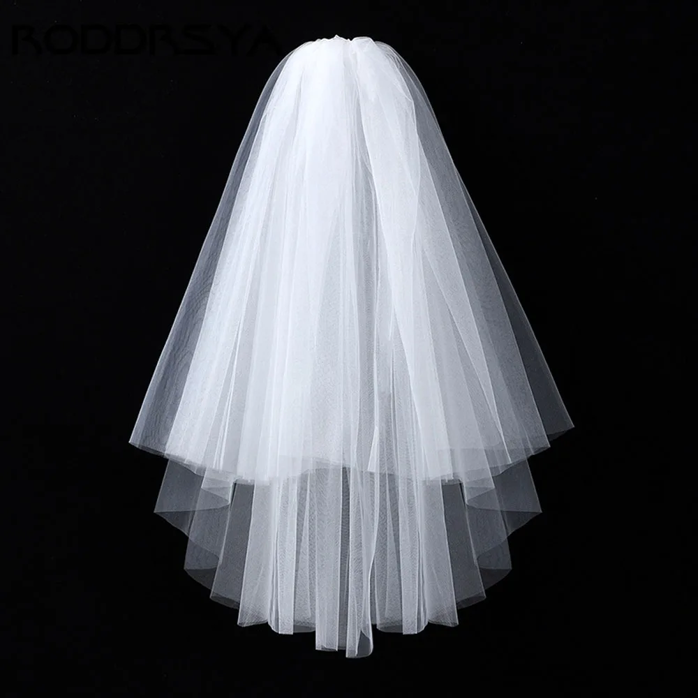 Short Simple Wedding Veil Tulle Two Layer With Comb White Ivory Bridal Veil For Marriage Wedding Accessories