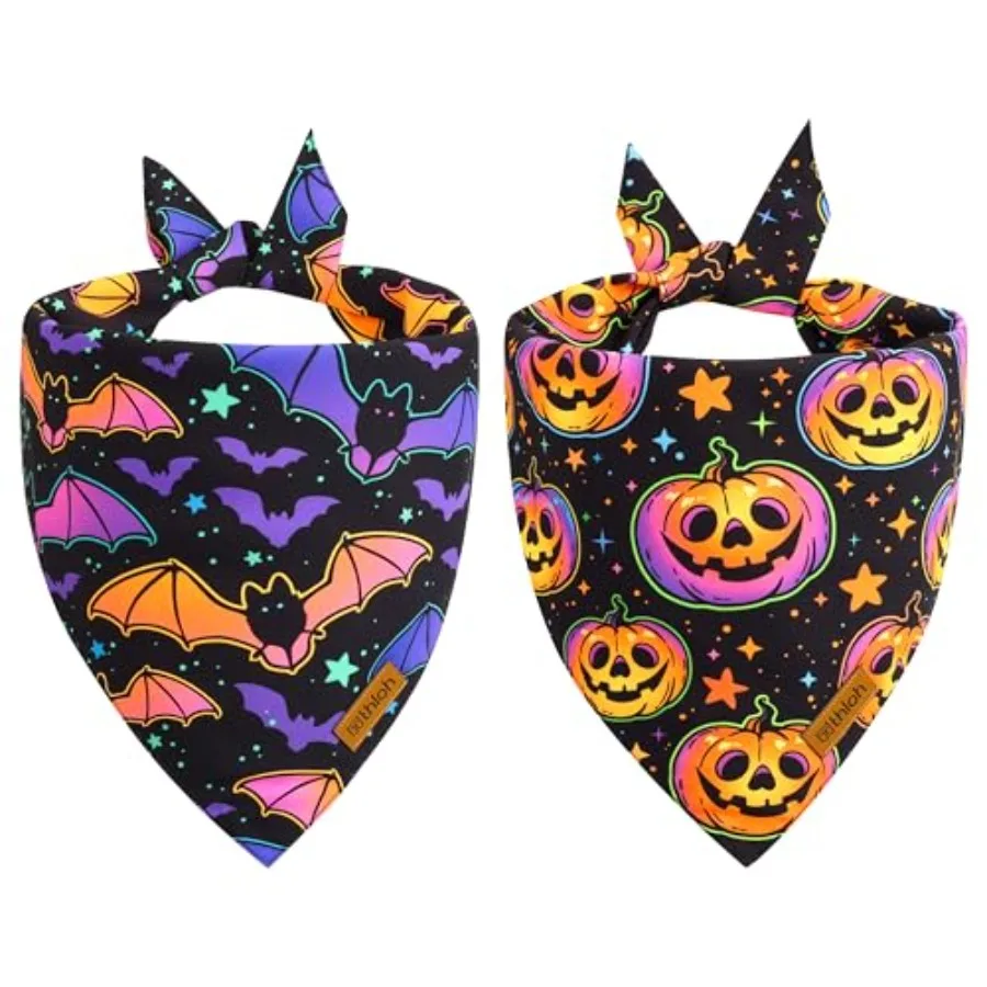 

Банданы для собак на Хэллоуин, комплект двусторонних шарфов с тыквой и летучей мышью для мальчиков и девочек, осенняя прочная ткань премиум-класса для собак, праздничный дел